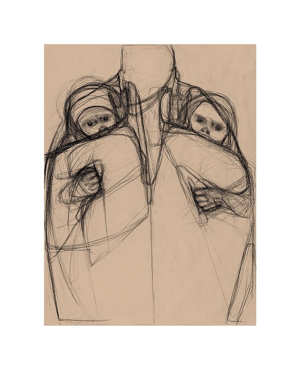 "109. Трійця, 2022 / Trinity, 2022 папір, вугілля / paper, charcoal 100 x 75,5 см."